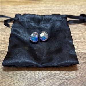 Sabika Iridescent Stud Earrings with Black Pouch